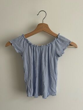 Garage Light Blue Off-Shoulder Ribbed Crop Top